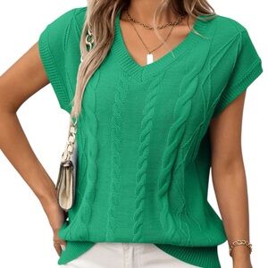 Mandy Green Cable Knit V-Neck Sweater Shirt